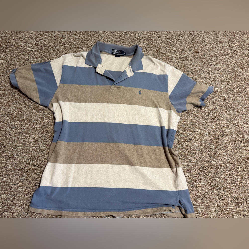 Polo by Ralph Lauren Blue and Tan Striped Shirt